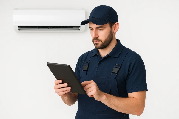 an hvac technician with an ipad filling out a report from Dallas Air Conditioning in Dallas, TX - ac repair and service an hvac technician with an ipad filling out a report from Dallas Air Conditioning in Dallas, TX - ac repair and service