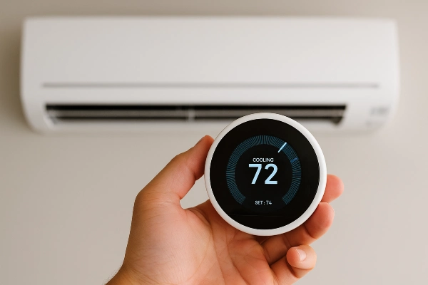 a hand holding a thermostat showing 72 degree cooling from Dallas Air Conditioning in Dallas, TX - air conditioning contractors a hand holding a thermostat showing 72 degree cooling from Dallas Air Conditioning in Dallas, TX - air conditioning contractors