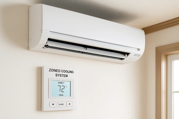 a mini split AC unit mounted on a wall and the thermostat below it from Dallas Air Conditioning in Dallas, TX - dallas ac installation a mini split AC unit mounted on a wall and the thermostat below it from Dallas Air Conditioning in Dallas, TX - dallas ac installation