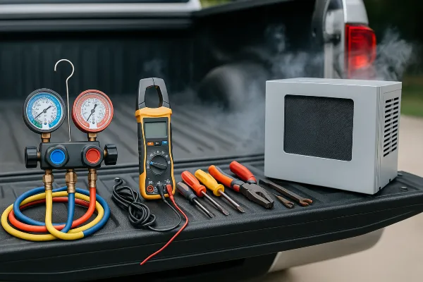 AC tools on the tailgate of a truck from Dallas Air Conditioning in Dallas, TX - Heating system repair dallas