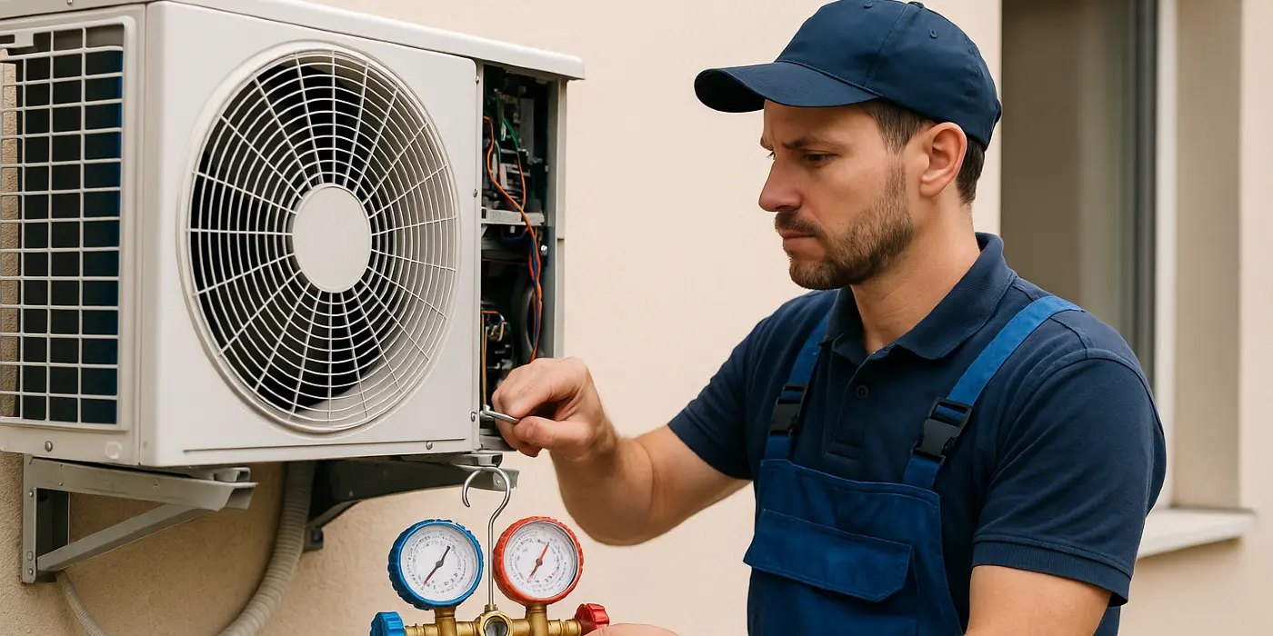 a male hvac technician checking an ac unit from Dallas Air Conditioning in Dallas, TX - Hvac Technician near me a male hvac technician checking an ac unit from Dallas Air Conditioning in Dallas, TX - Hvac Technician near me