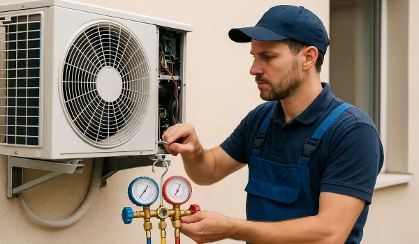 a male hvac technician checking an ac unit from Dallas Air Conditioning in Dallas, TX - Hvac Technician near me
