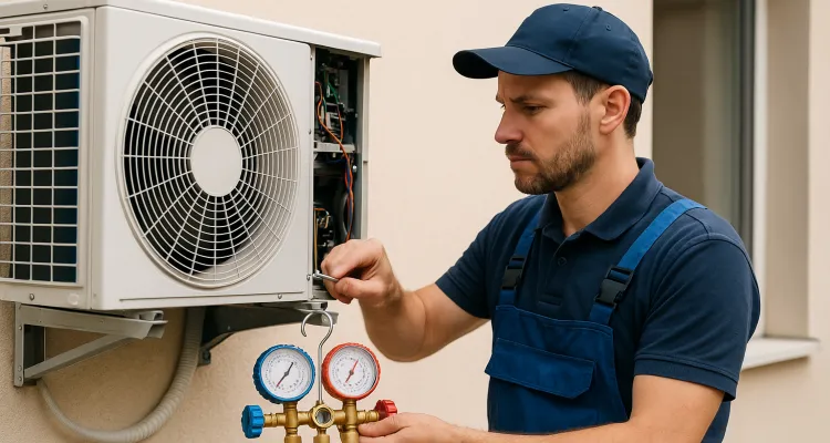 a male hvac technician checking an ac unit from Dallas Air Conditioning in Dallas, TX - Hvac Technician near me